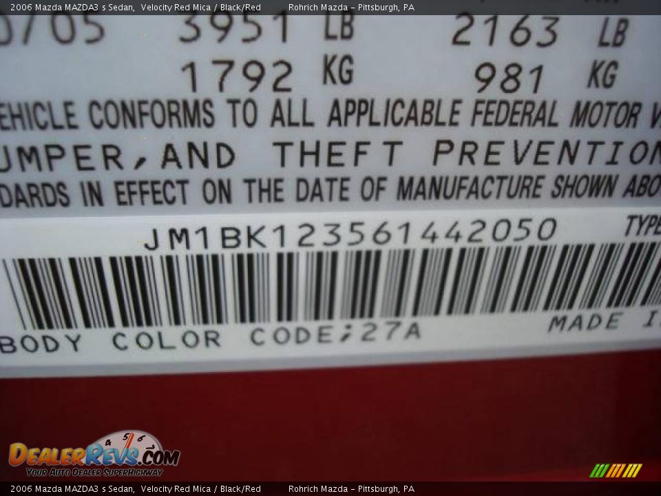 2006 Mazda MAZDA3 s Sedan Velocity Red Mica / Black/Red Photo #19