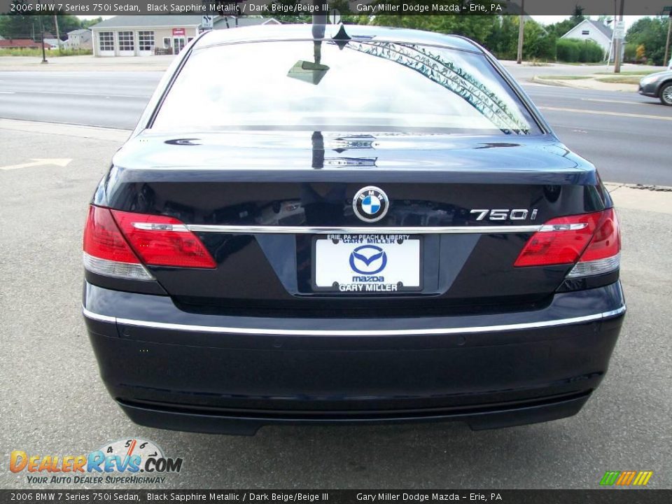 2006 BMW 7 Series 750i Sedan Black Sapphire Metallic / Dark Beige/Beige III Photo #4