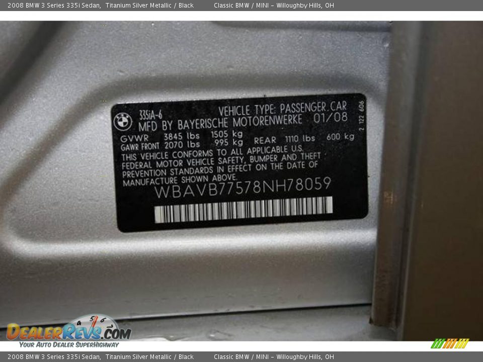 2008 BMW 3 Series 335i Sedan Titanium Silver Metallic / Black Photo #24