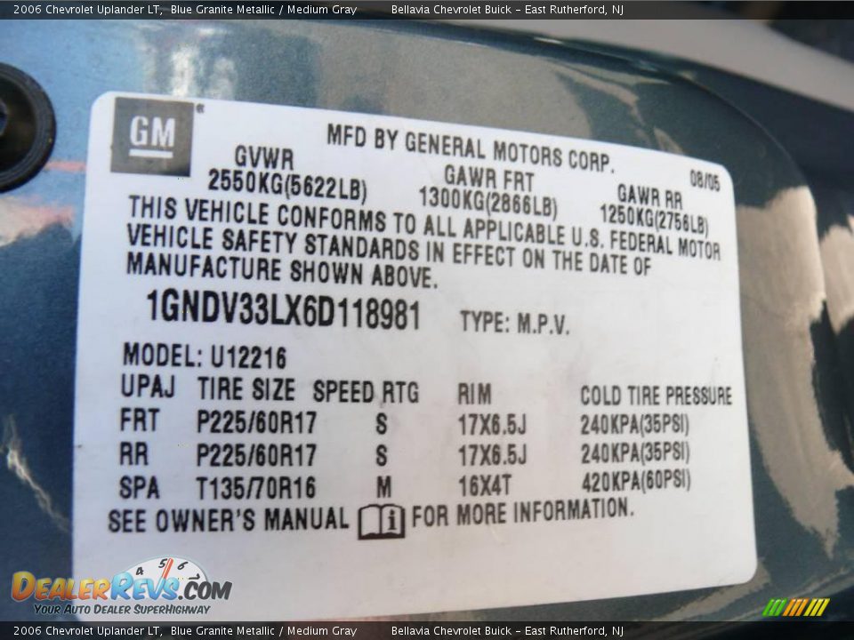 2006 Chevrolet Uplander LT Blue Granite Metallic / Medium Gray Photo #15