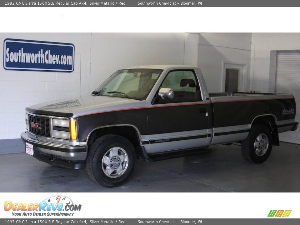 1993 GMC Sierra 1500 SLE Regular Cab 4x4 Silver Metallic / Red Photo #1