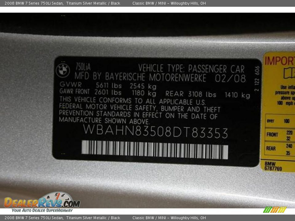 2008 BMW 7 Series 750Li Sedan Titanium Silver Metallic / Black Photo #29
