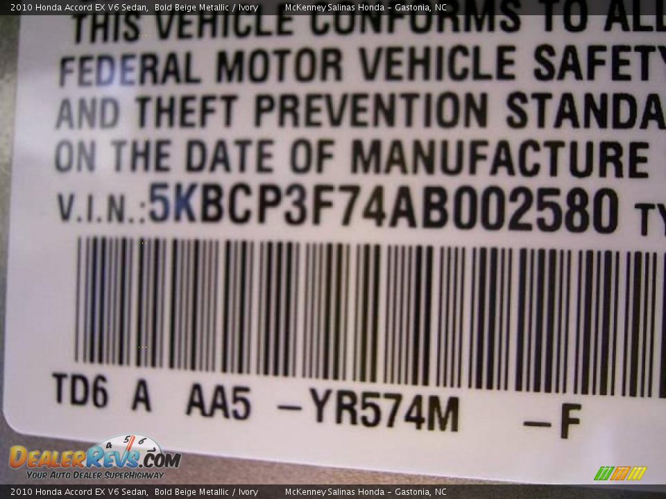 2010 Honda Accord EX V6 Sedan Bold Beige Metallic / Ivory Photo #11