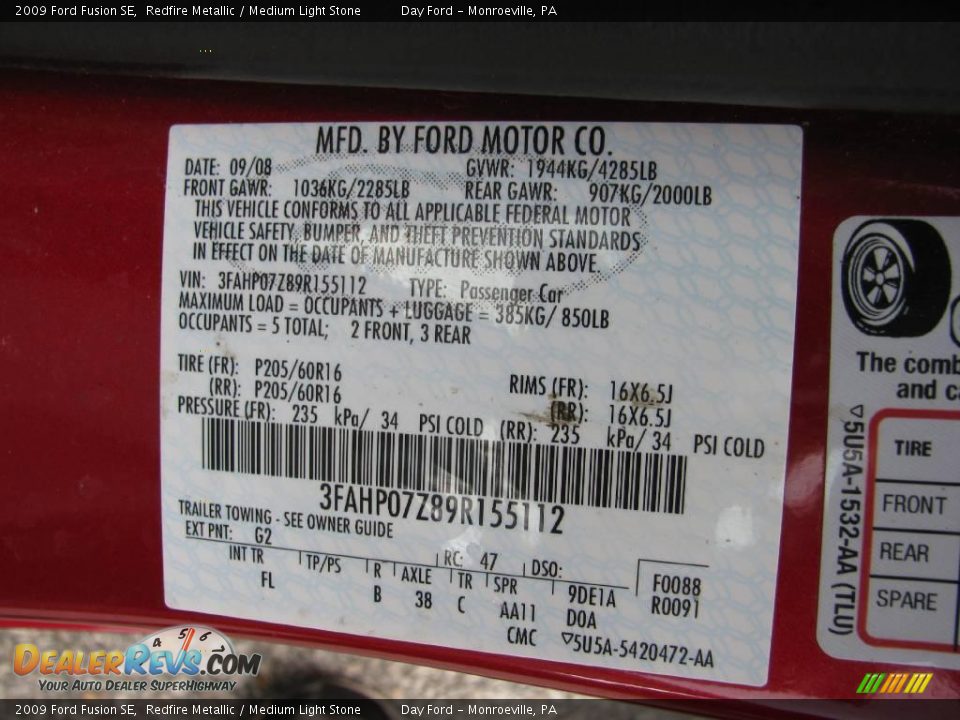 2009 Ford Fusion SE Redfire Metallic / Medium Light Stone Photo #14