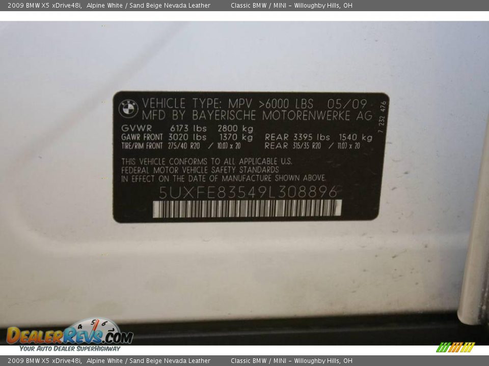 2009 BMW X5 xDrive48i Alpine White / Sand Beige Nevada Leather Photo #27