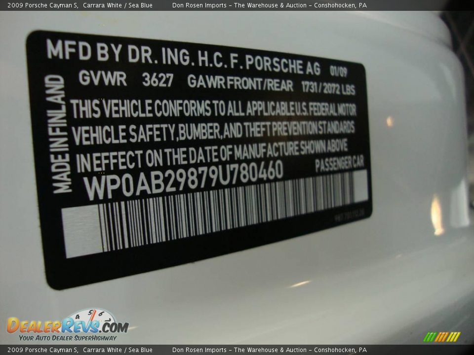 2009 Porsche Cayman S Carrara White / Sea Blue Photo #28