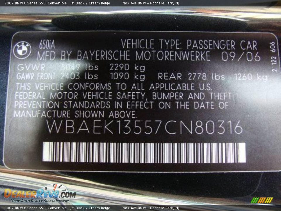 2007 BMW 6 Series 650i Convertible Jet Black / Cream Beige Photo #31