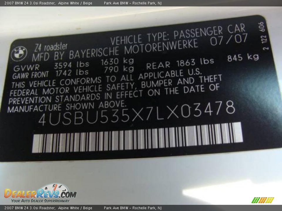 2007 BMW Z4 3.0si Roadster Alpine White / Beige Photo #29