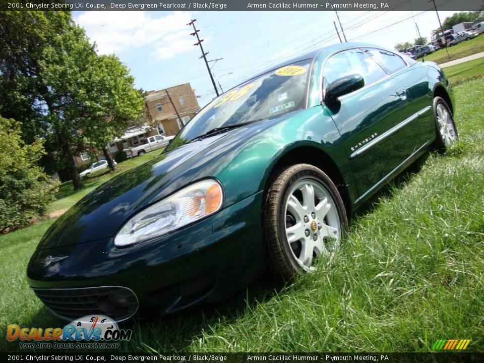 2001 Chrysler Sebring LXi Coupe Deep Evergreen Pearlcoat / Black/Beige Photo #2