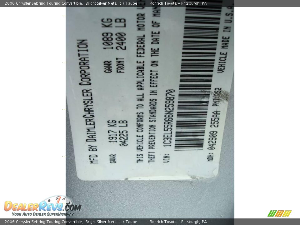 2006 Chrysler Sebring Touring Convertible Bright Silver Metallic / Taupe Photo #19