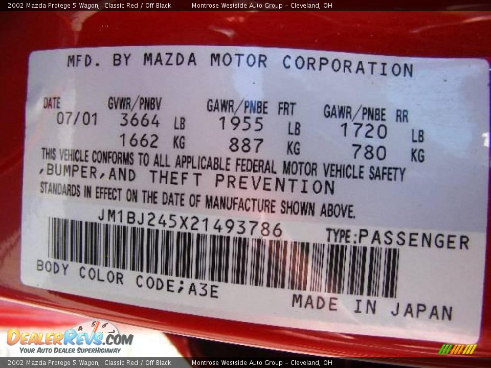 2002 Mazda Protege 5 Wagon Classic Red / Off Black Photo #27