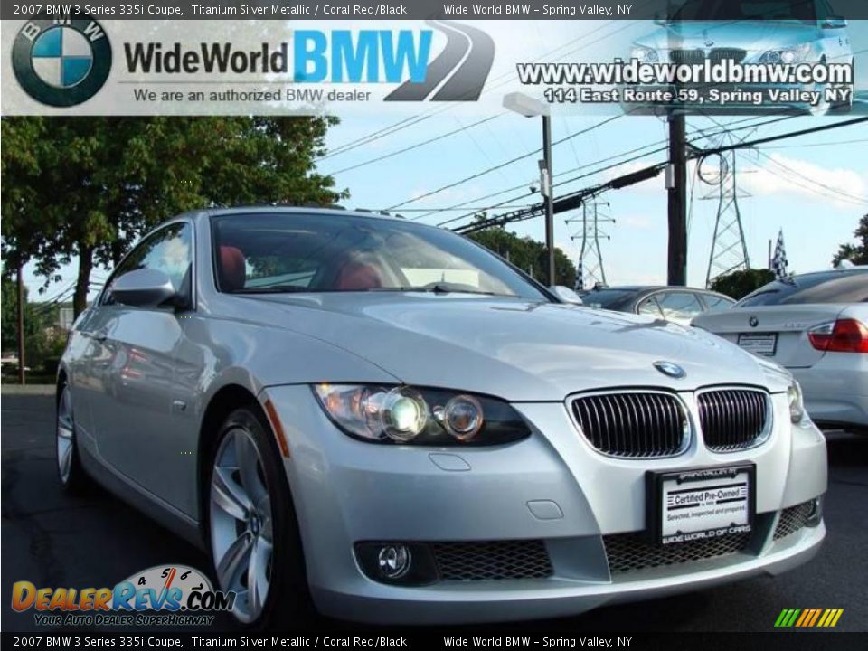 2007 BMW 3 Series 335i Coupe Titanium Silver Metallic / Coral Red/Black Photo #3