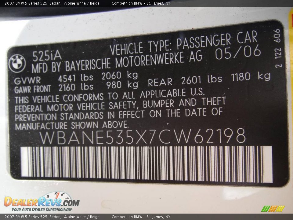 2007 BMW 5 Series 525i Sedan Alpine White / Beige Photo #15