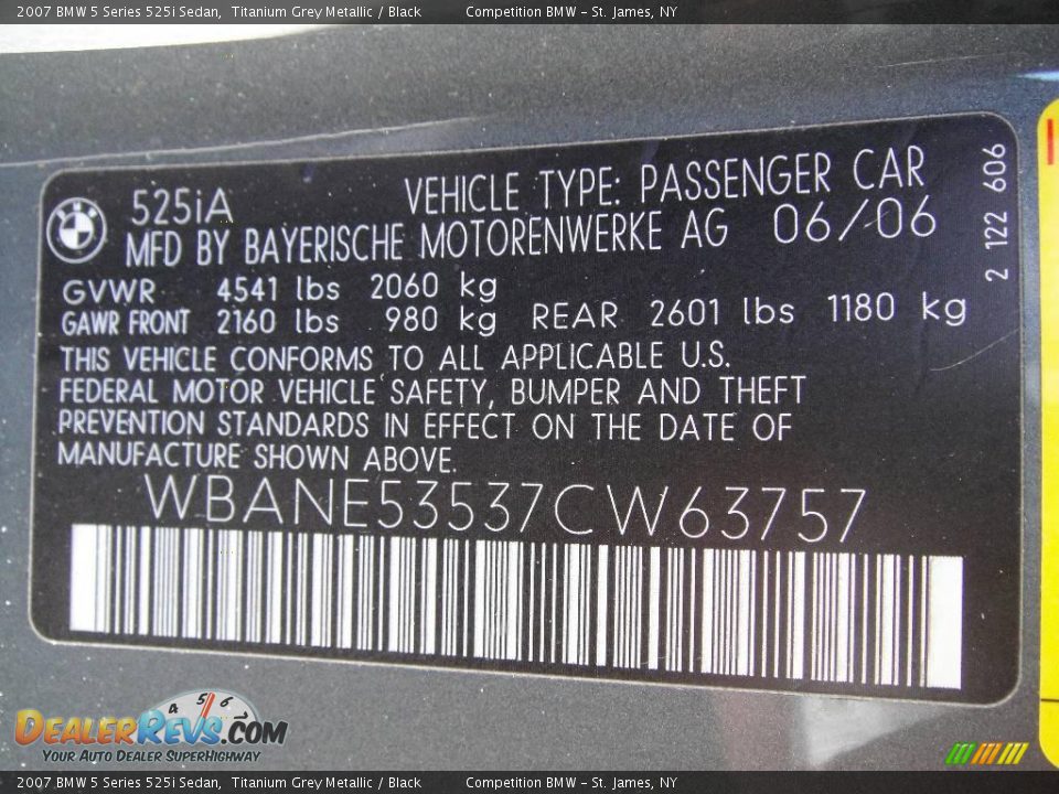 2007 BMW 5 Series 525i Sedan Titanium Grey Metallic / Black Photo #15