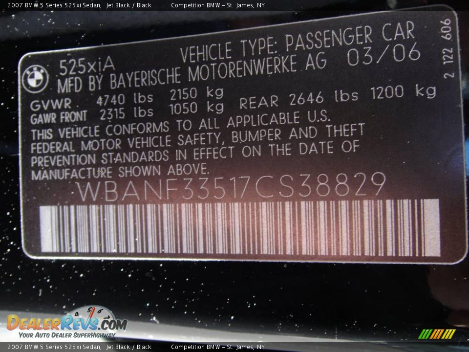 2007 BMW 5 Series 525xi Sedan Jet Black / Black Photo #15