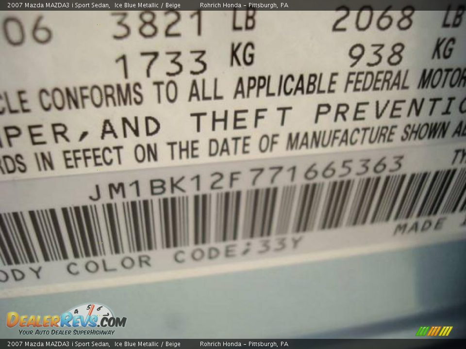 2007 Mazda MAZDA3 i Sport Sedan Ice Blue Metallic / Beige Photo #19