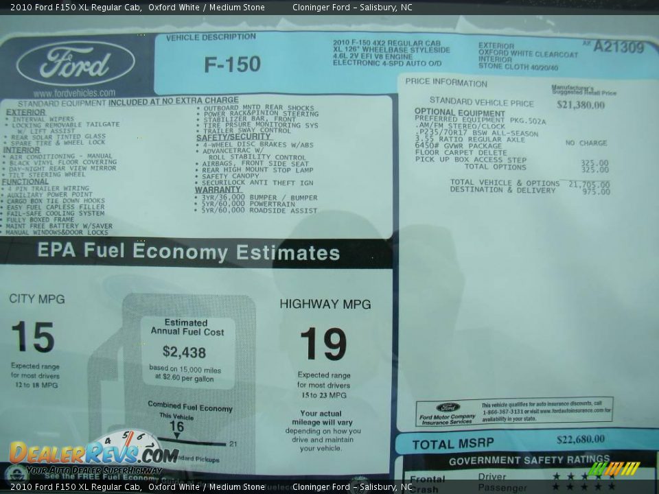 2010 Ford F150 XL Regular Cab Oxford White / Medium Stone Photo #12