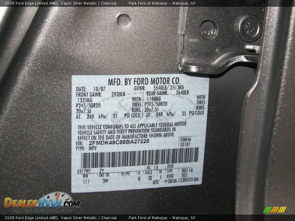 2008 Ford Edge Limited AWD Vapor Silver Metallic / Charcoal Photo #10