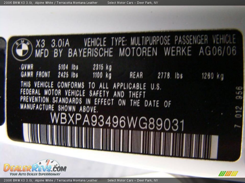 2006 BMW X3 3.0i Alpine White / Terracotta Montana Leather Photo #16