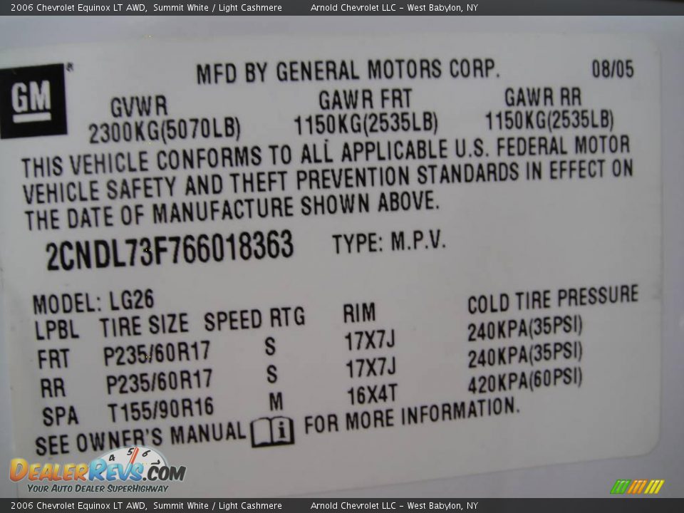 2006 Chevrolet Equinox LT AWD Summit White / Light Cashmere Photo #15