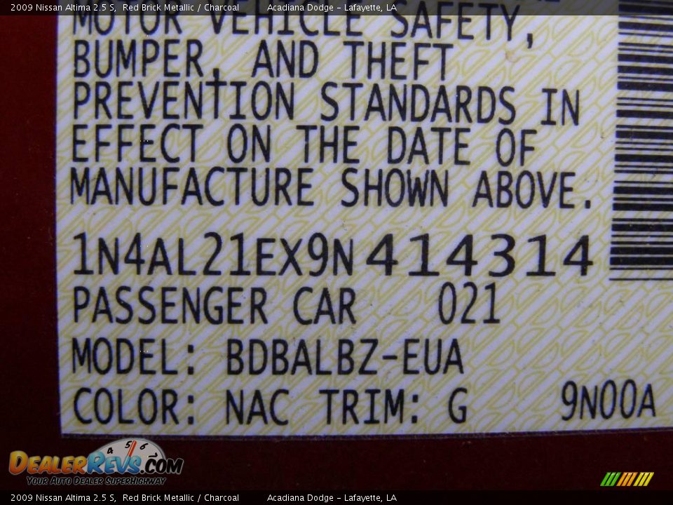 2009 Nissan Altima 2.5 S Red Brick Metallic / Charcoal Photo #13