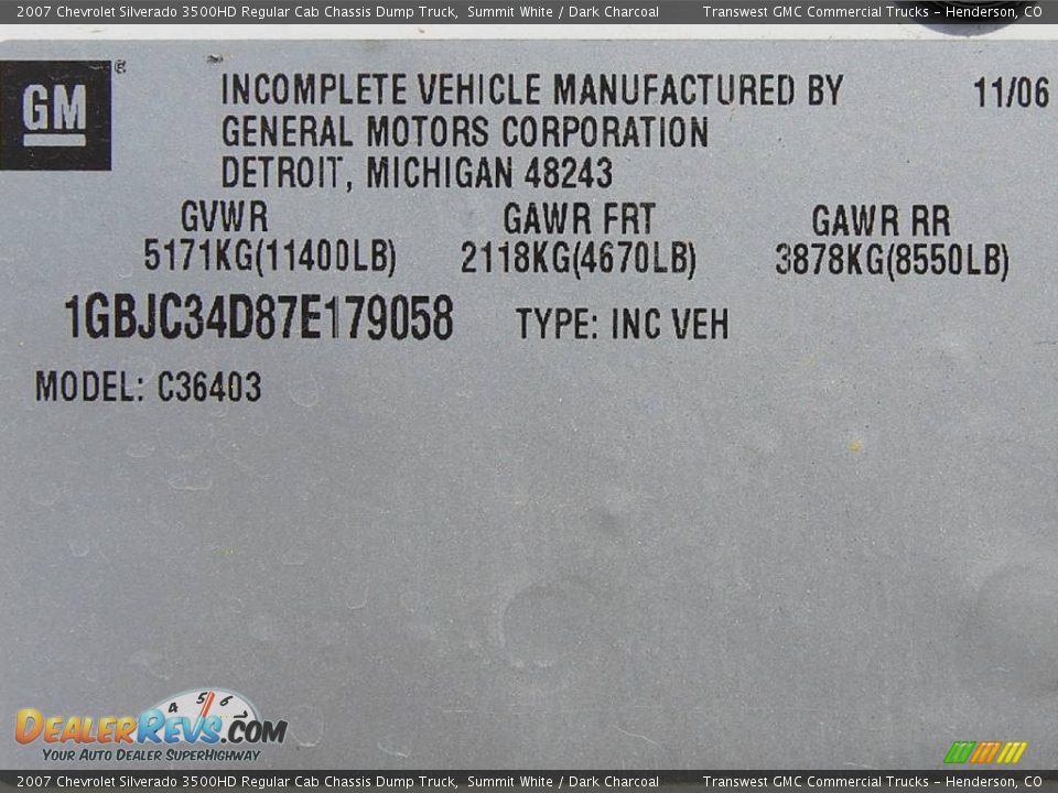 2007 Chevrolet Silverado 3500HD Regular Cab Chassis Dump Truck Summit White / Dark Charcoal Photo #25
