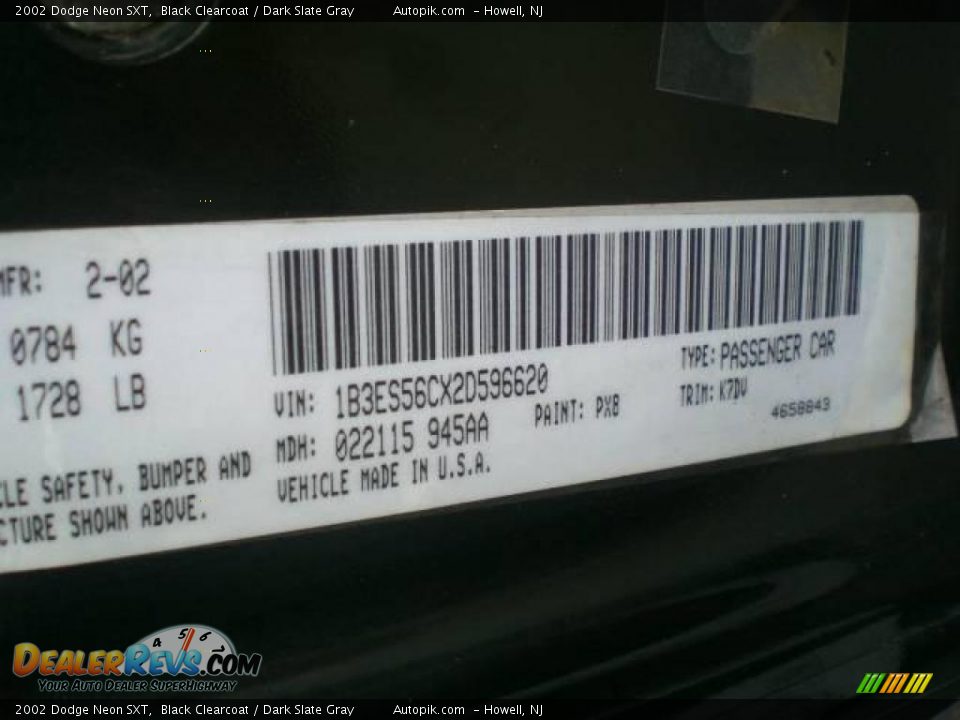 2002 Dodge Neon SXT Black Clearcoat / Dark Slate Gray Photo #17