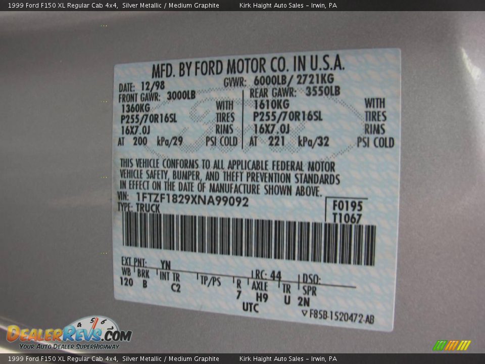 1999 Ford F150 XL Regular Cab 4x4 Silver Metallic / Medium Graphite Photo #20