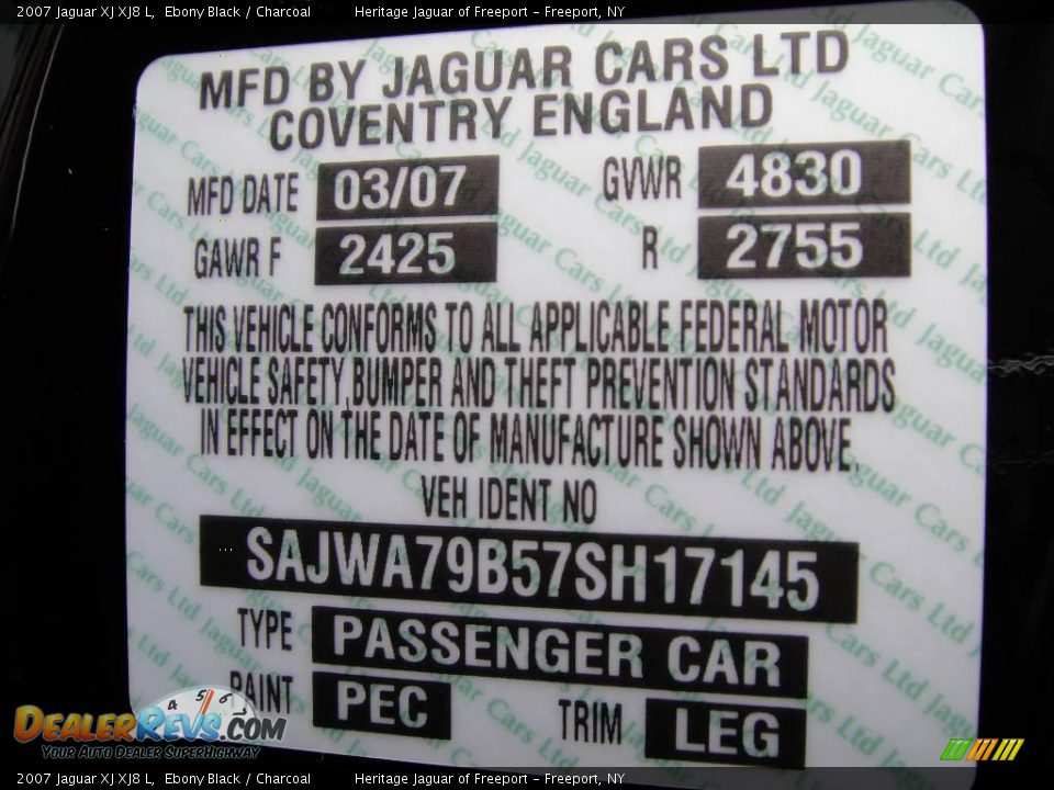 2007 Jaguar XJ XJ8 L Ebony Black / Charcoal Photo #34
