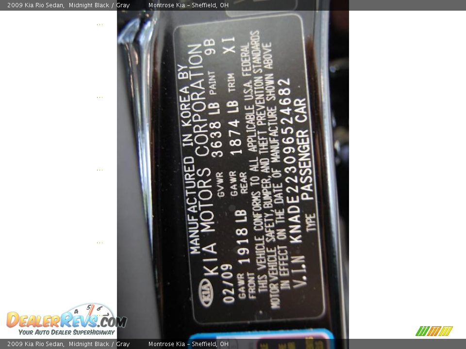 2009 Kia Rio Sedan Midnight Black / Gray Photo #29