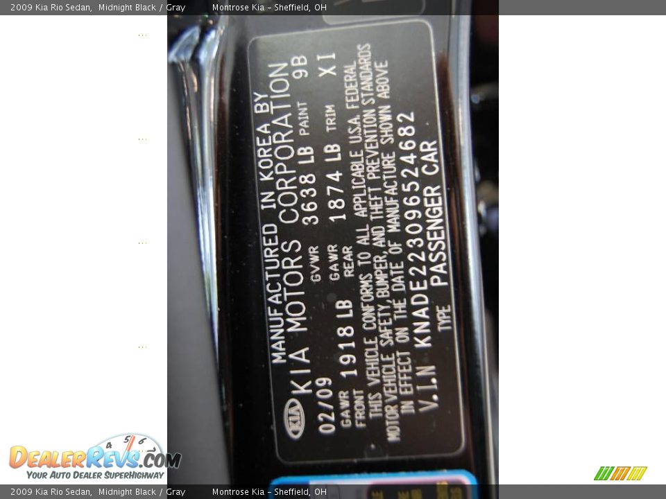 2009 Kia Rio Sedan Midnight Black / Gray Photo #29