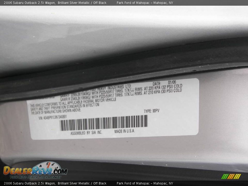2006 Subaru Outback 2.5i Wagon Brilliant Silver Metallic / Off Black Photo #10