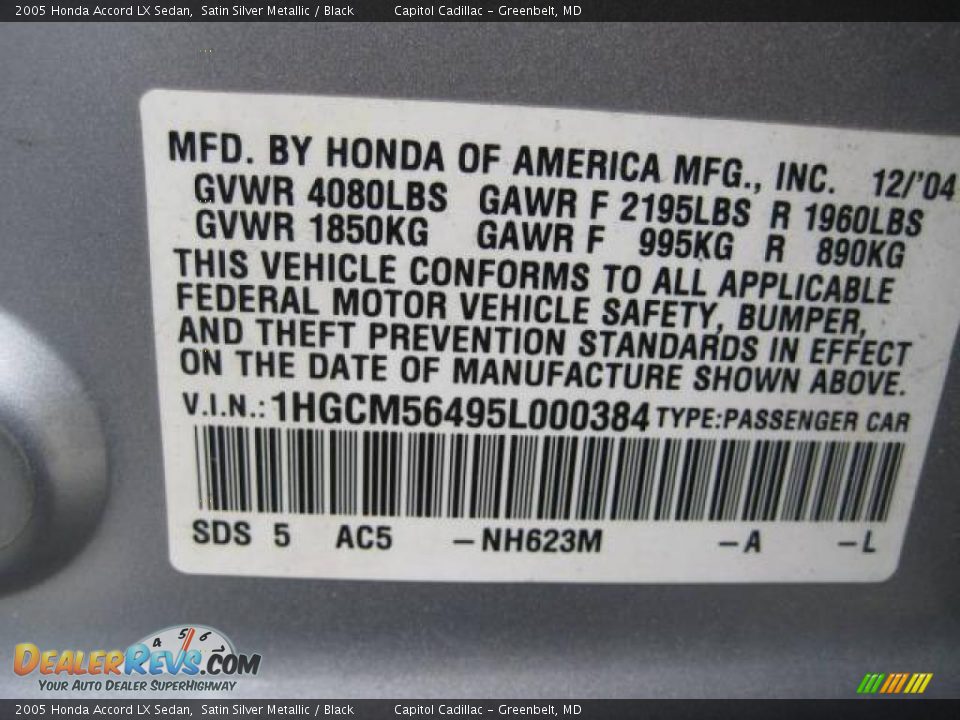 2005 Honda Accord LX Sedan Satin Silver Metallic / Black Photo #17