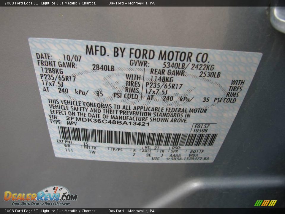 2008 Ford Edge SE Light Ice Blue Metallic / Charcoal Photo #14
