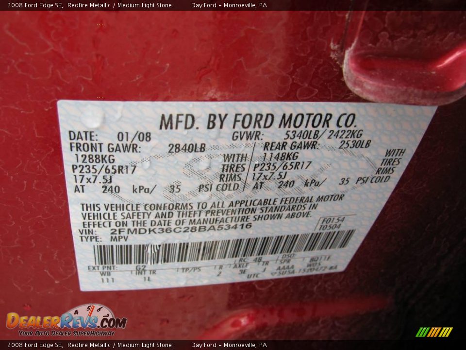2008 Ford Edge SE Redfire Metallic / Medium Light Stone Photo #15