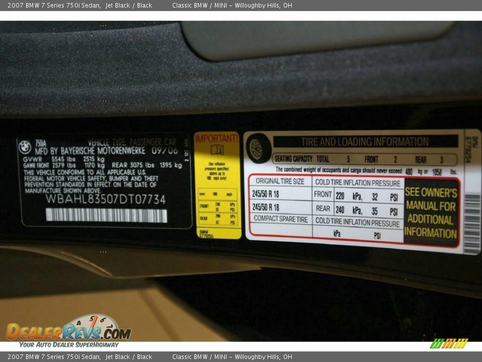2007 BMW 7 Series 750i Sedan Jet Black / Black Photo #34