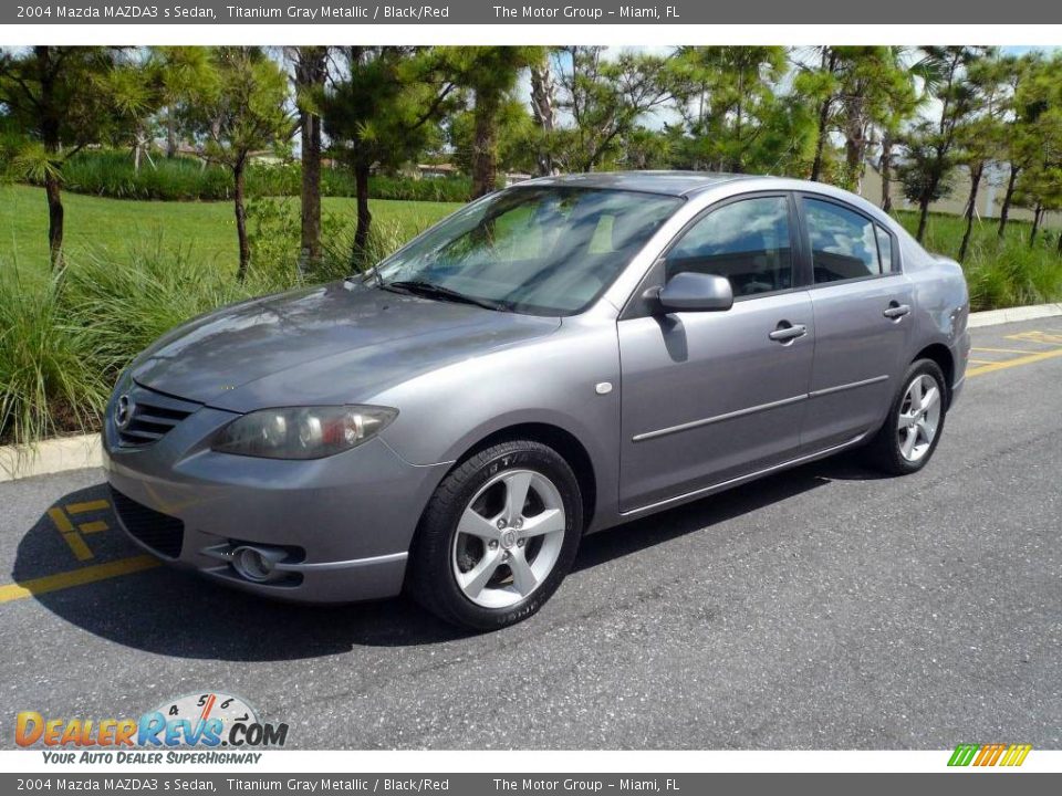 2004 Mazda MAZDA3 s Sedan Titanium Gray Metallic / Black/Red Photo #1