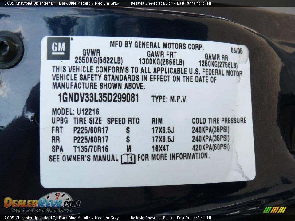 2005 Chevrolet Uplander LT Dark Blue Metallic / Medium Gray Photo #15