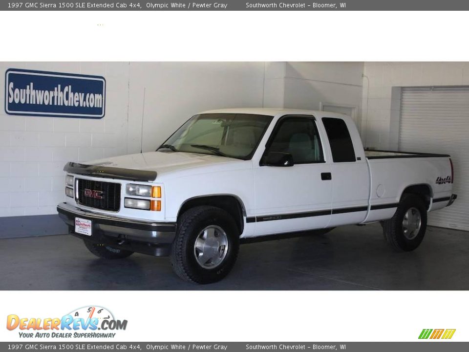1997 GMC Sierra 1500 SLE Extended Cab 4x4 Olympic White / Pewter Gray Photo #1