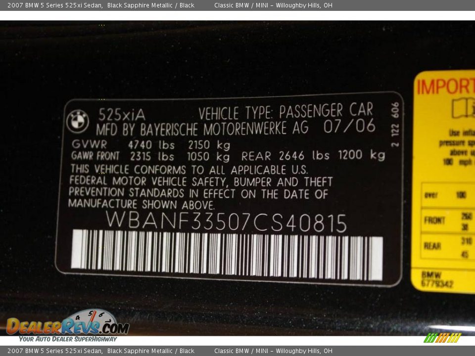 2007 BMW 5 Series 525xi Sedan Black Sapphire Metallic / Black Photo #27