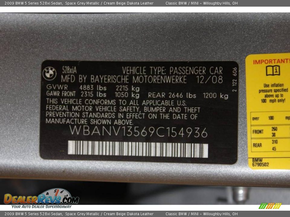 2009 BMW 5 Series 528xi Sedan Space Grey Metallic / Cream Beige Dakota Leather Photo #28