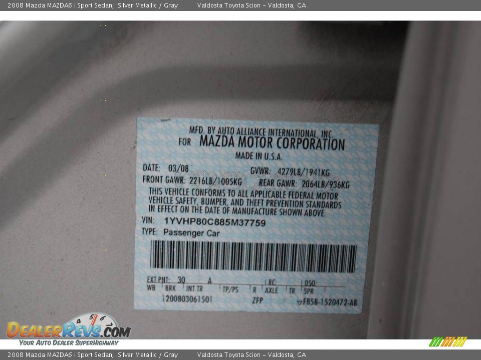 2008 Mazda MAZDA6 i Sport Sedan Silver Metallic / Gray Photo #17