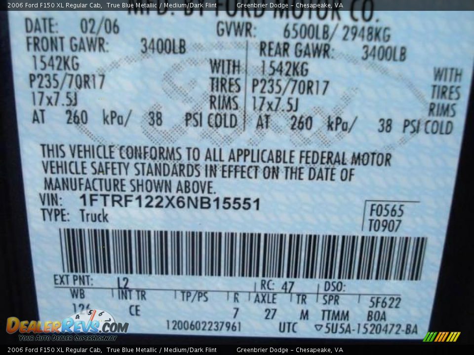 2006 Ford F150 XL Regular Cab True Blue Metallic / Medium/Dark Flint Photo #19