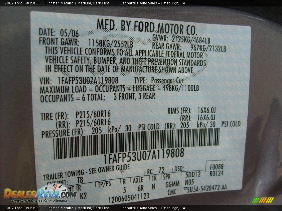 2007 Ford Taurus SE Tungsten Metallic / Medium/Dark Flint Photo #13