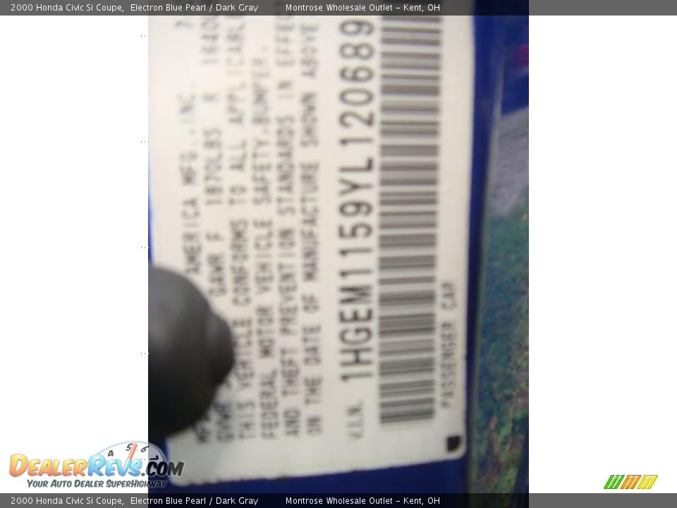 2000 Honda Civic Si Coupe Electron Blue Pearl / Dark Gray Photo #31