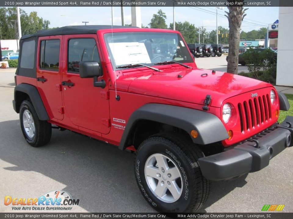 2010 Jeep Wrangler Unlimited Sport 4x4 Flame Red / Dark Slate Gray/Medium Slate Gray Photo #3