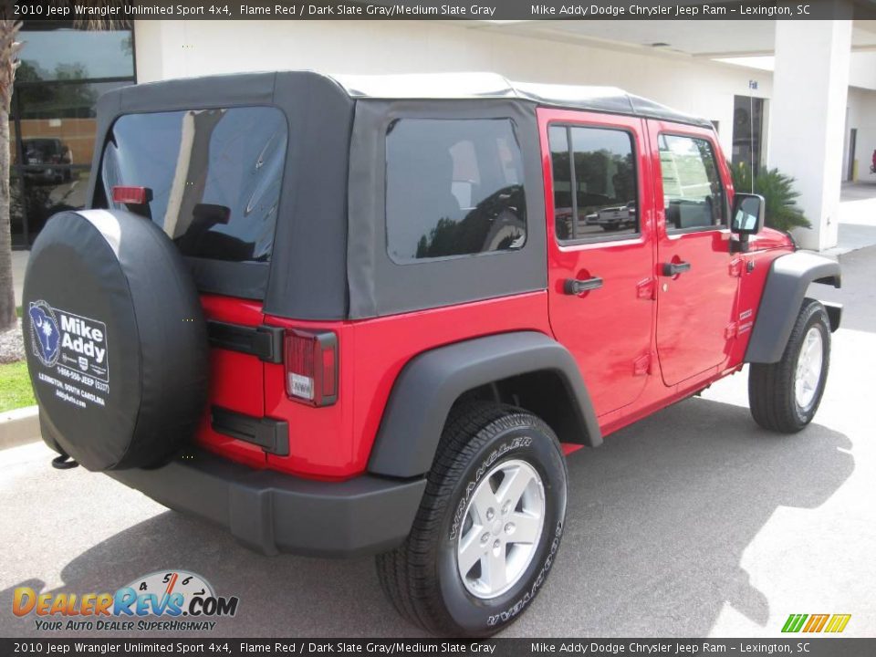 2010 Jeep Wrangler Unlimited Sport 4x4 Flame Red / Dark Slate Gray/Medium Slate Gray Photo #5