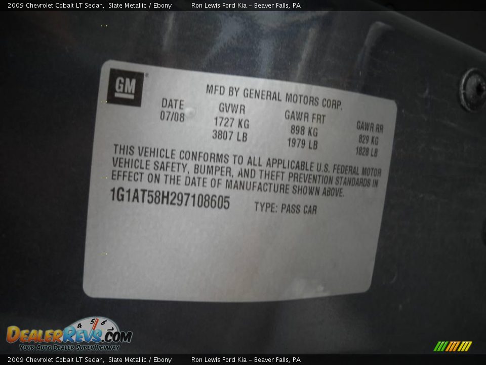2009 Chevrolet Cobalt LT Sedan Slate Metallic / Ebony Photo #9