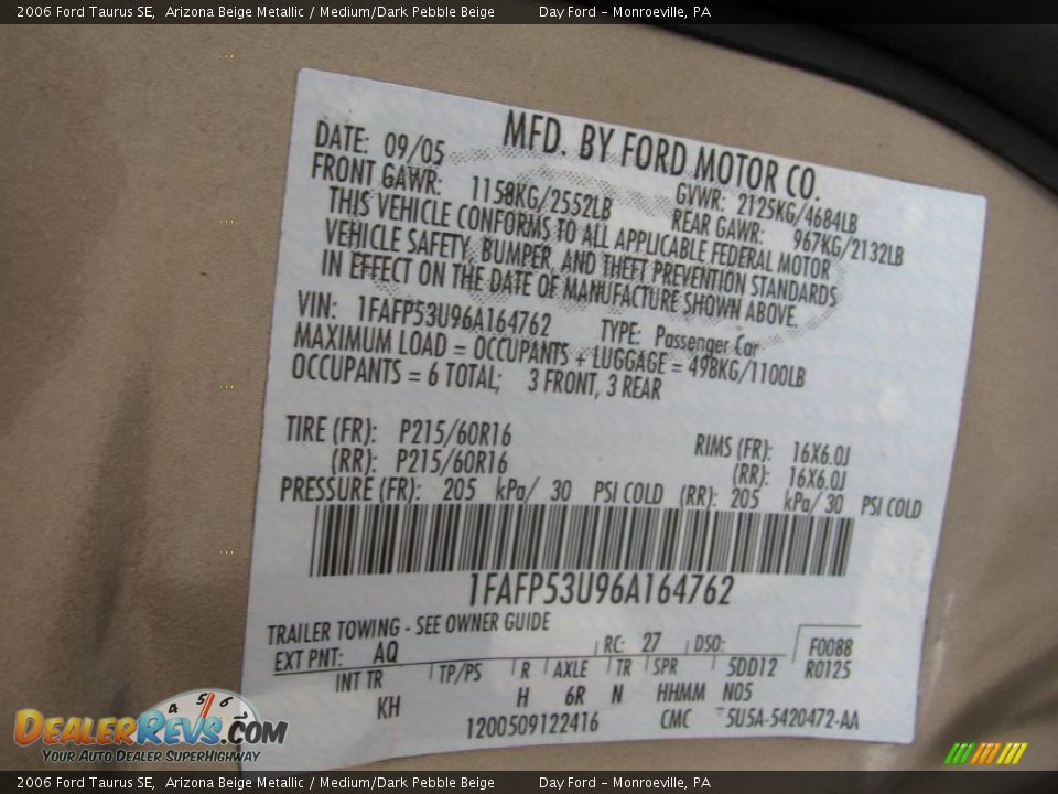 2006 Ford Taurus SE Arizona Beige Metallic / Medium/Dark Pebble Beige Photo #14
