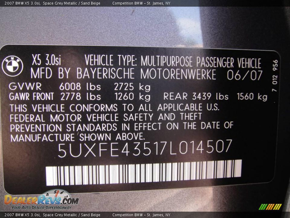 2007 BMW X5 3.0si Space Grey Metallic / Sand Beige Photo #16